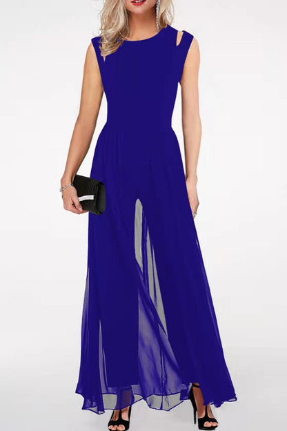 Patchwork O Neck Regular Jumpsuits
