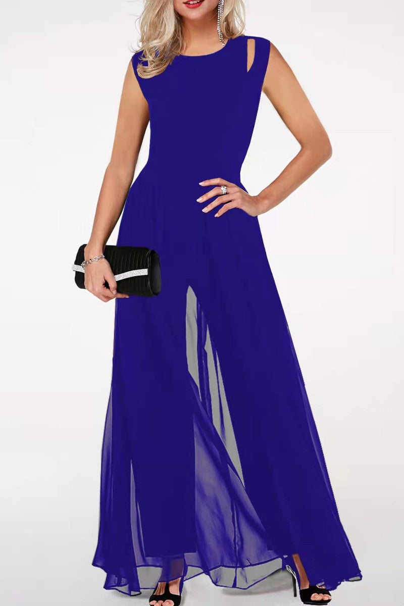 Patchwork O Neck Regular Jumpsuits