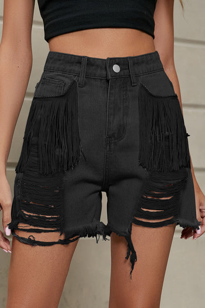 Simplicity Tassel Ripped Straight Denim Shorts
