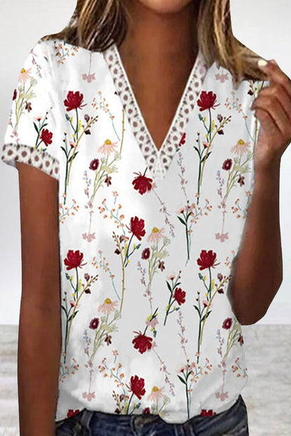 Work Patchwork V Neck T-shirts