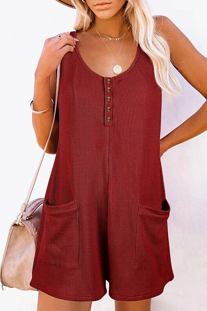 Street Pocket Buttons V Neck Loose Jumpsuits(6 Colors)