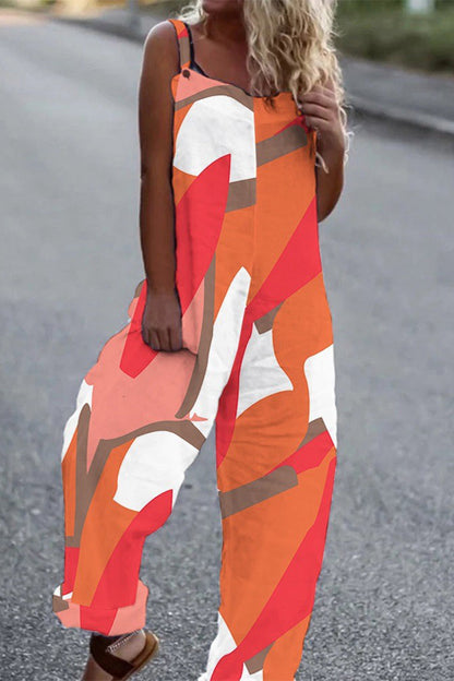 Print Patchwork Loose Jumpsuits(5 Colors)