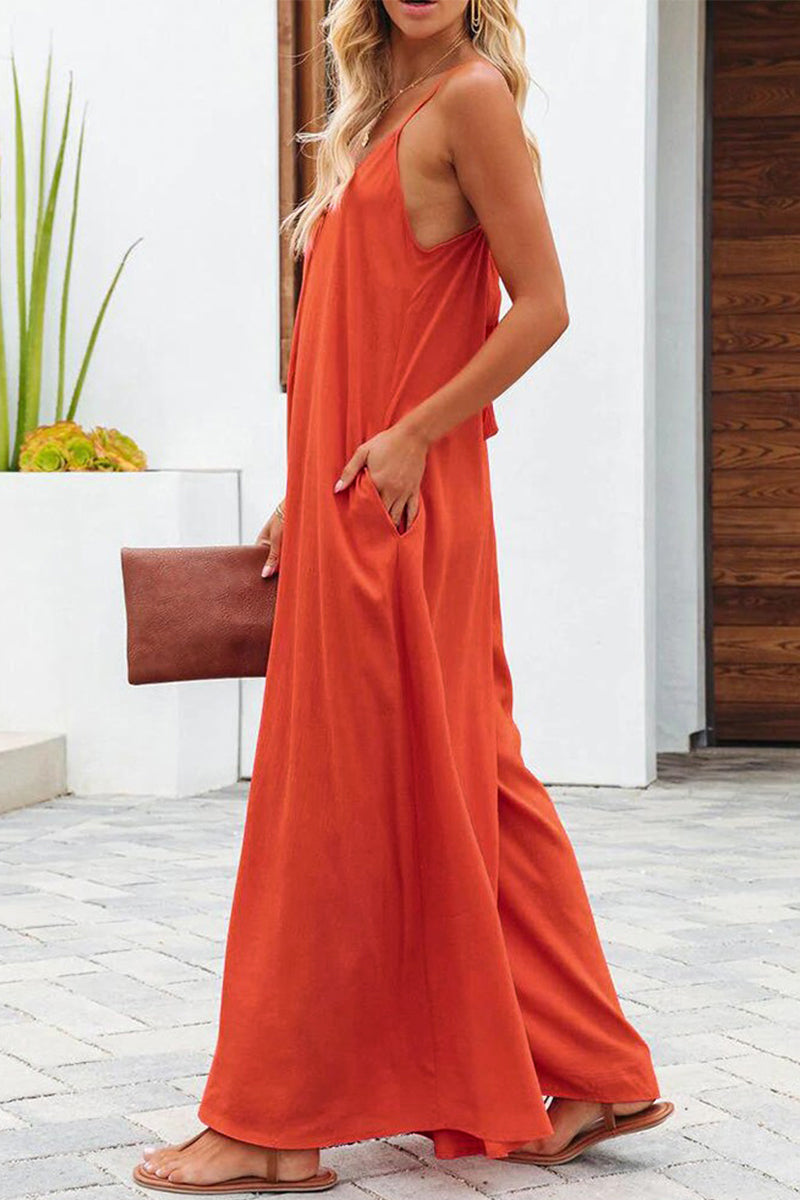 Color V Neck Loose Jumpsuits(6 Colors)