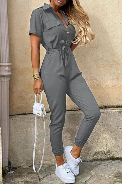 Daily Frenulum With Belt Turndown Collar Regular Jumpsuits