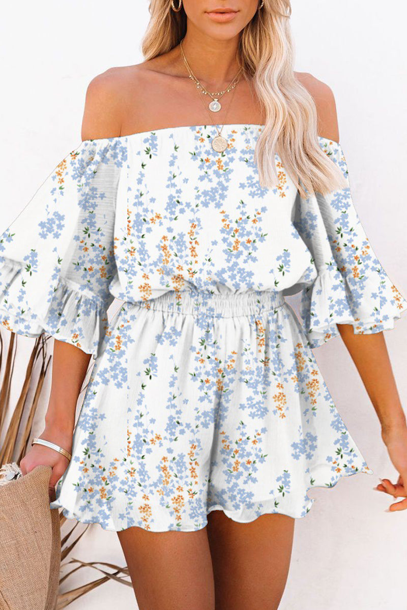 Simplicity Print Patchwork Off the Shoulder Loose Jumpsuits(5 Colors)