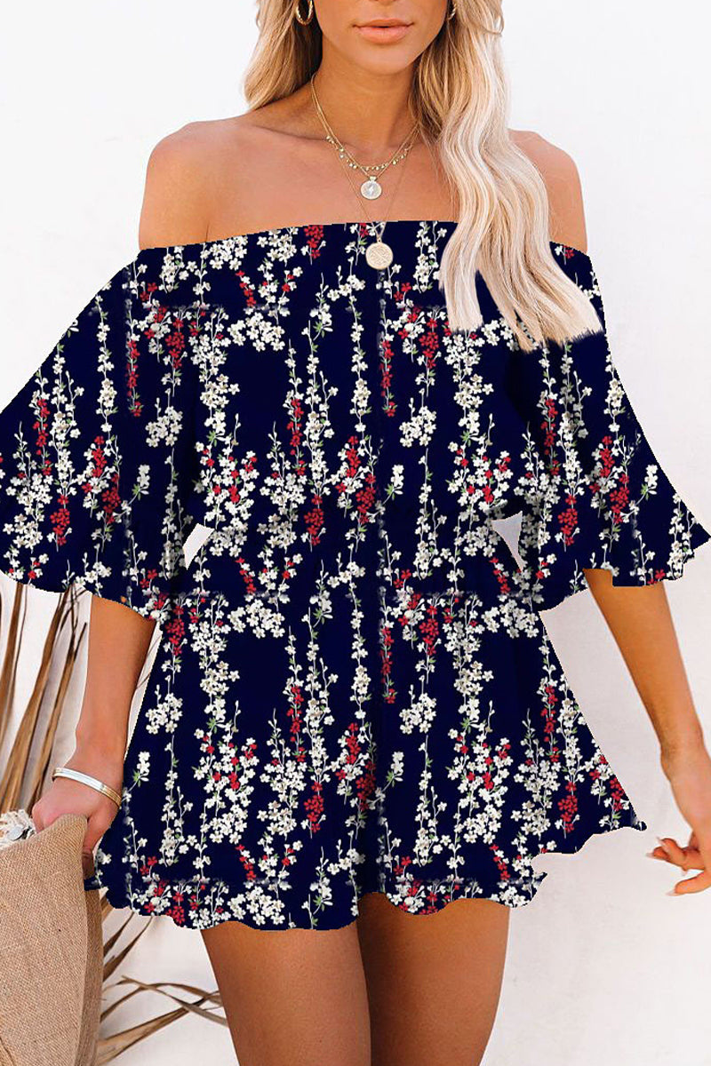 Simplicity Print Patchwork Off the Shoulder Loose Jumpsuits(5 Colors)