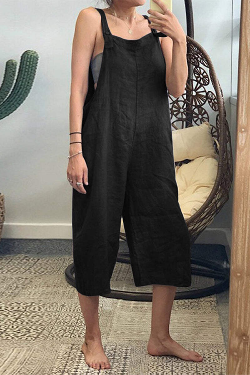 Simplicity Patchwork Square Collar Loose Jumpsuits(6 Colors)