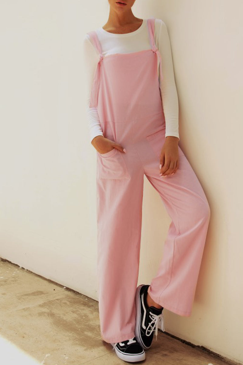 Make Old Patchwork Square Collar Loose Jumpsuits(5 Colors)