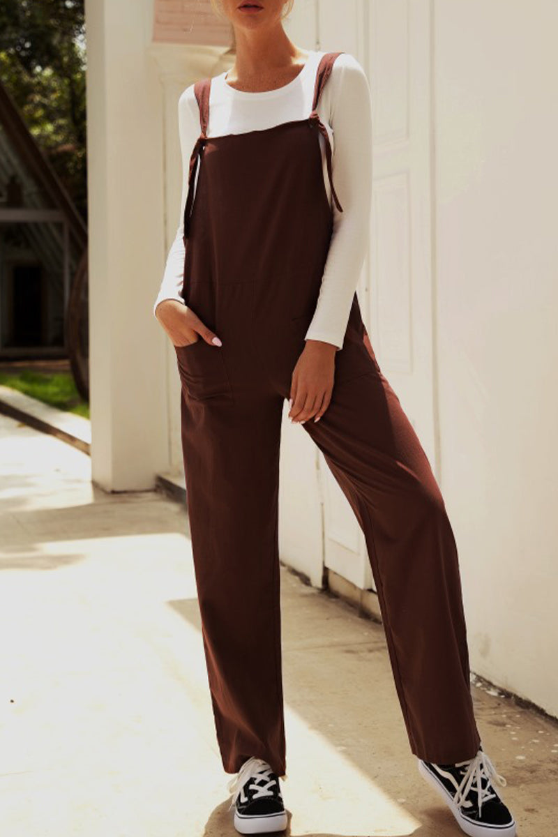 Make Old Patchwork Square Collar Loose Jumpsuits(5 Colors)