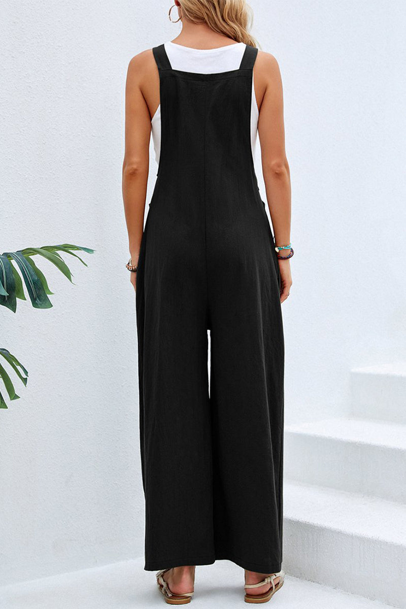 Vacation Buttons Square Collar Loose Jumpsuits(10 Colors)