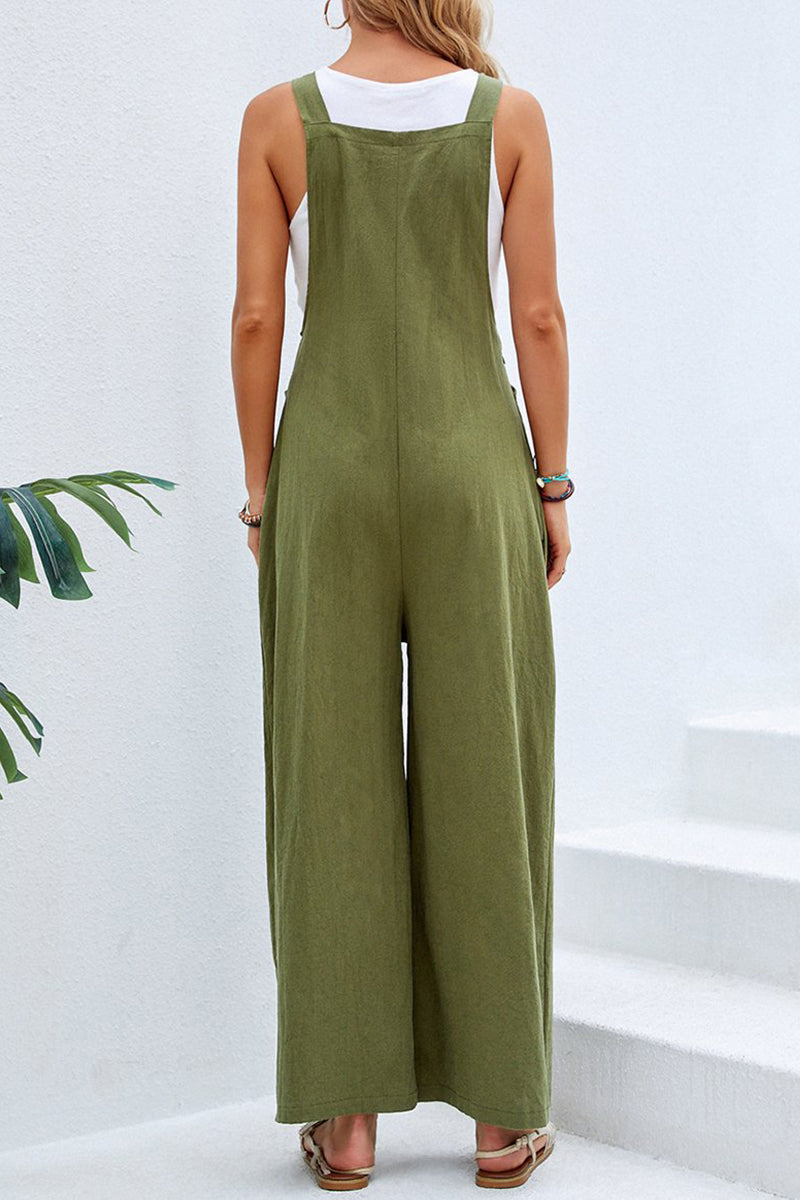 Vacation Buttons Square Collar Loose Jumpsuits(10 Colors)