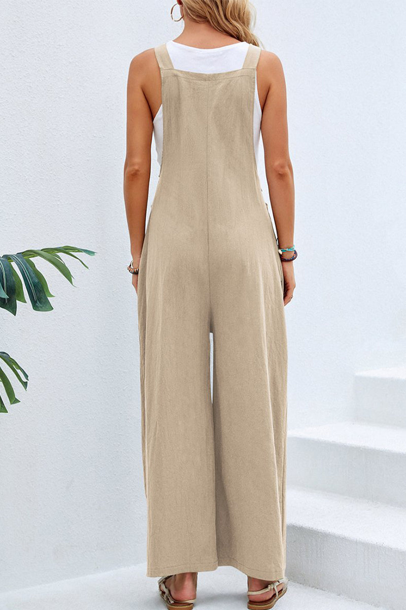 Vacation Buttons Square Collar Loose Jumpsuits(10 Colors)