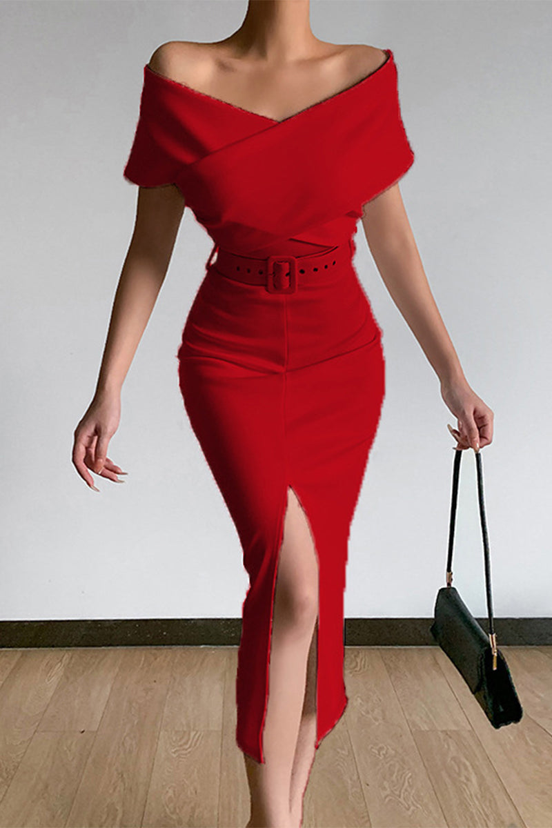 With Belt V Neck One Step Skirt Dresses(8 Colors)
