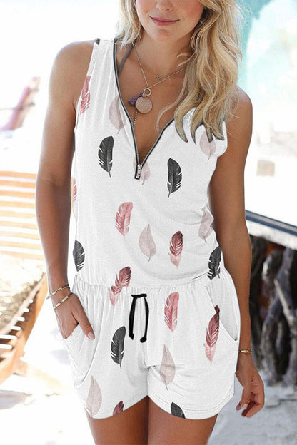 Sportswear Print Pocket Zipper V Neck Loose Jumpsuits(12 Colors)