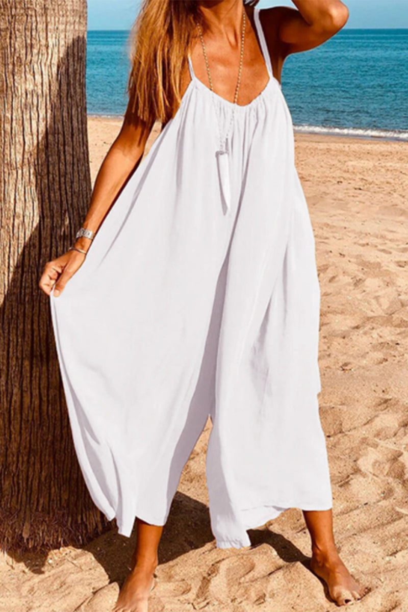 Simplicity Color V Neck Loose Jumpsuits(6 Colors)