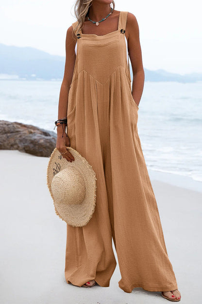 Split Joint Square Collar Loose Jumpsuits(13 Colors)