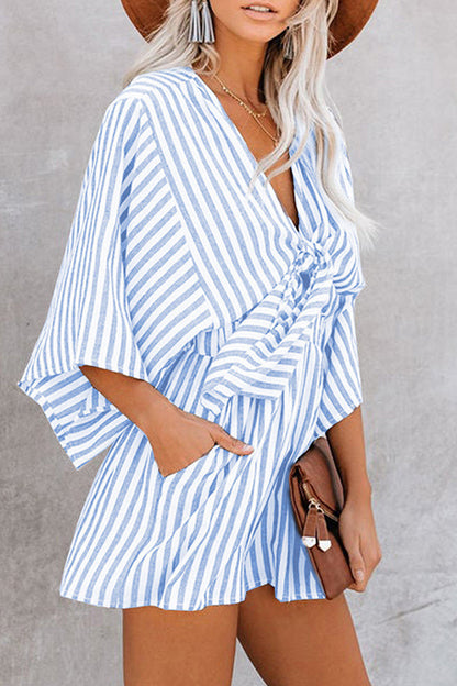 Simplicity Geometric Patchwork Frenulum V Neck Loose Jumpsuits(4 Colors)