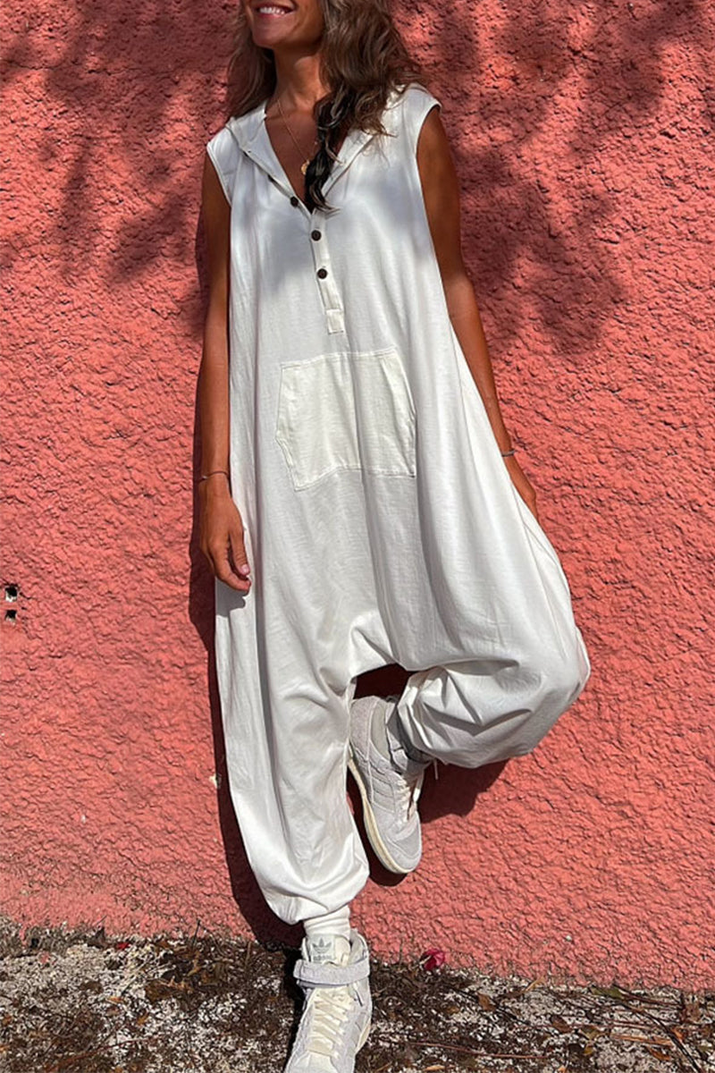 Sportswear Pocket Hooded Collar Loose Jumpsuits(3 Colors)