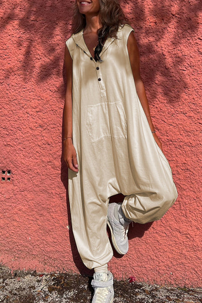 Sportswear Pocket Hooded Collar Loose Jumpsuits(3 Colors)