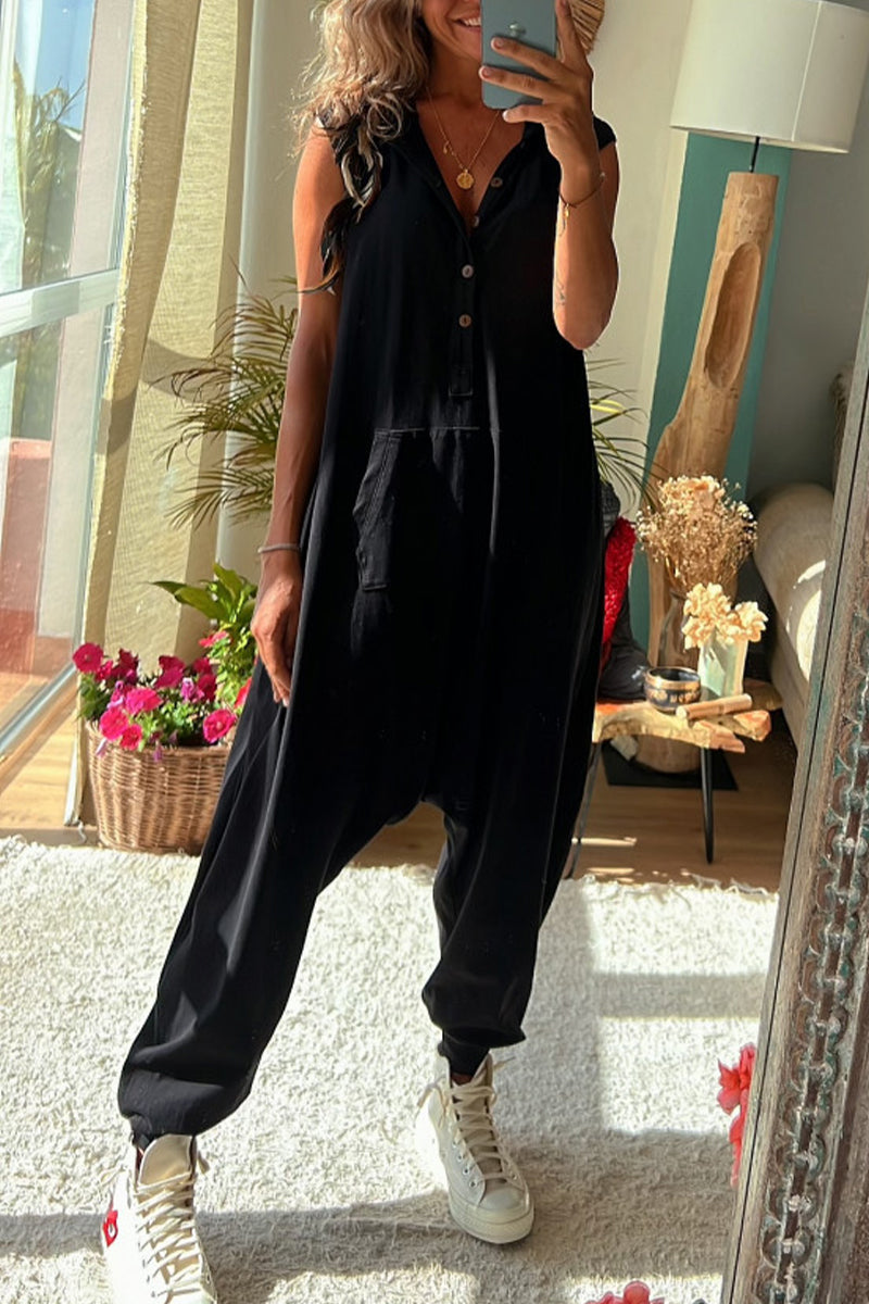 Sportswear Pocket Hooded Collar Loose Jumpsuits(3 Colors)