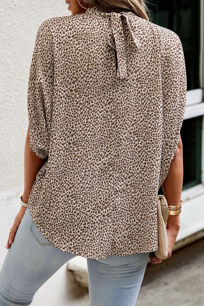 Work Print Patchwork O Neck Blouses(10 Colors)
