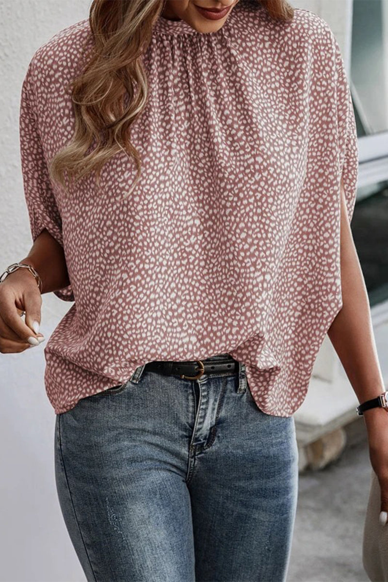 Work Print Patchwork O Neck Blouses(10 Colors)