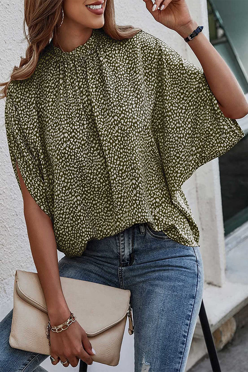 Work Print Patchwork O Neck Blouses(10 Colors)