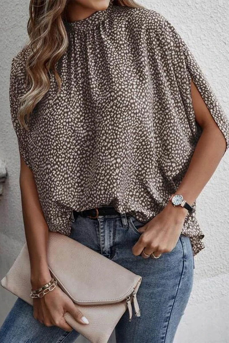 Work Print Patchwork O Neck Blouses(10 Colors)