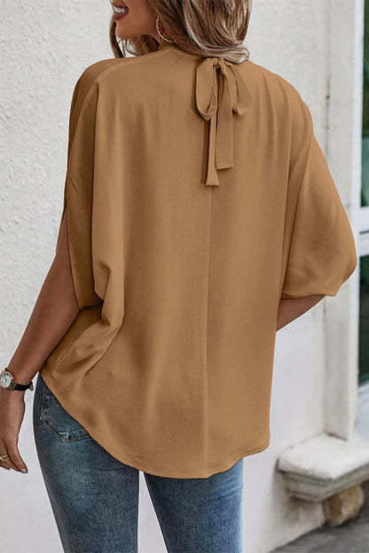 Work Print Patchwork O Neck Blouses(10 Colors)