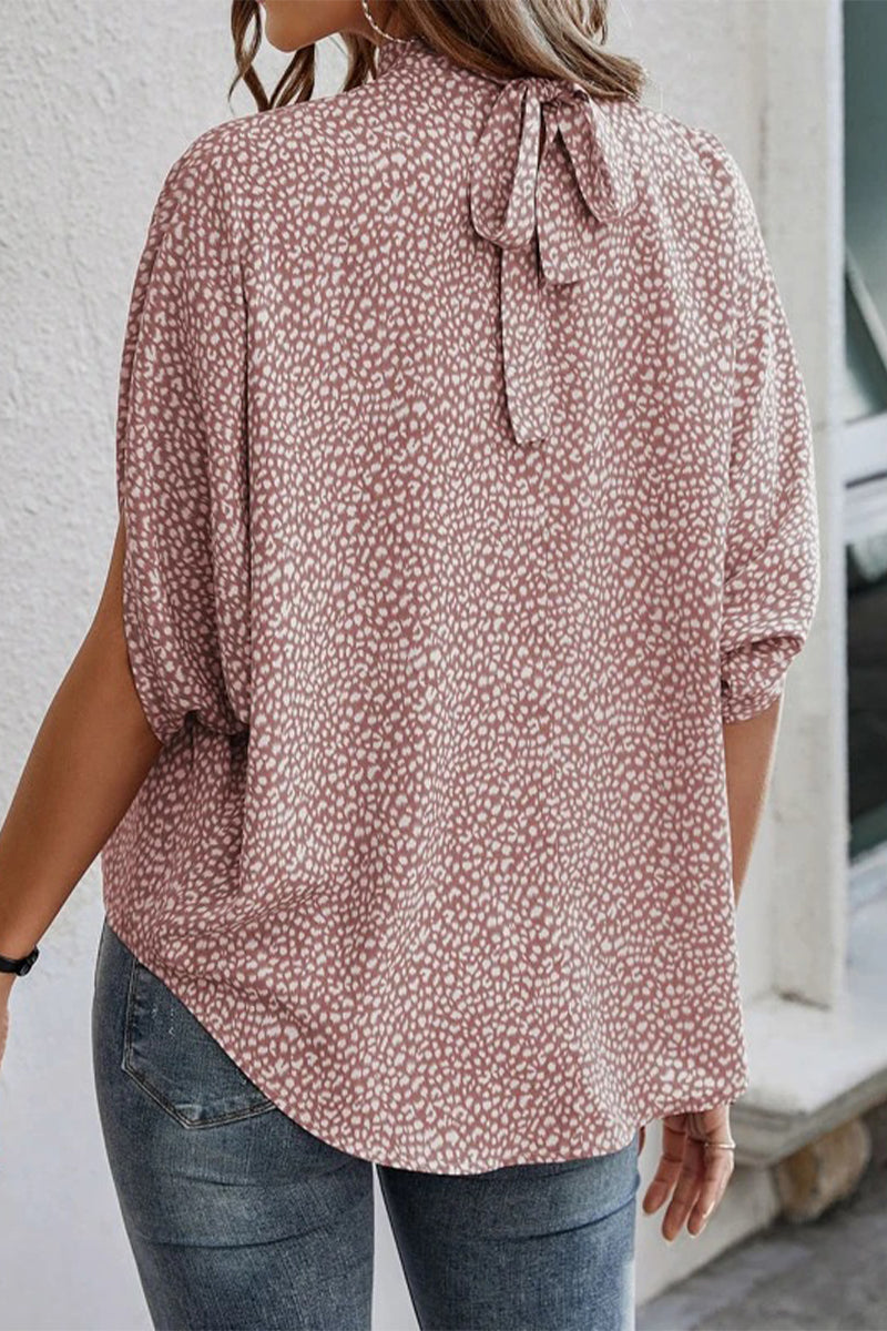 Work Print Patchwork O Neck Blouses(10 Colors)