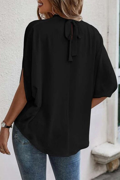 Work Print Patchwork O Neck Blouses(10 Colors)