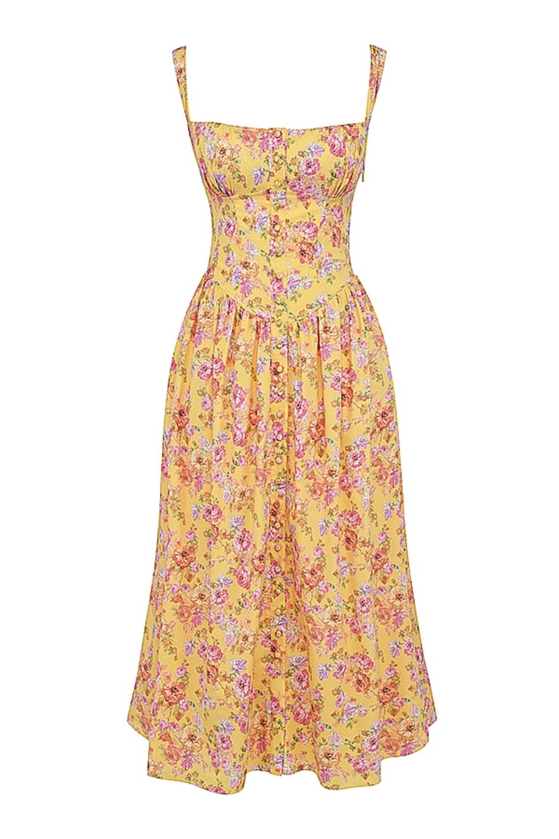 Tatiana Yellow Print Midi Dress