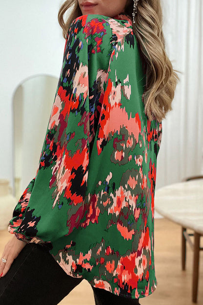 Work Print Patchwork V Neck Blouses(4 Colors)