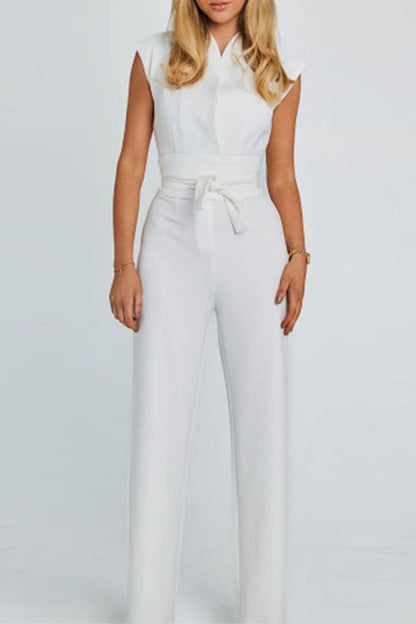Work British Style Color Mandarin Collar Regular Jumpsuits