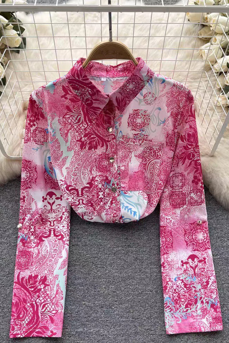 Work Patchwork Turndown Collar Blouses(6 Colors)