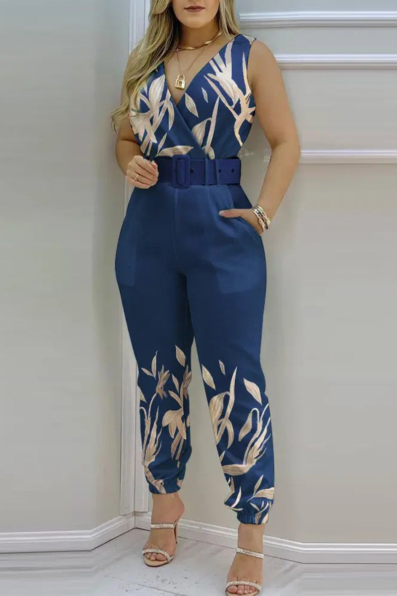 Backless With Belt V Neck Regular Jumpsuits(6 Colors)