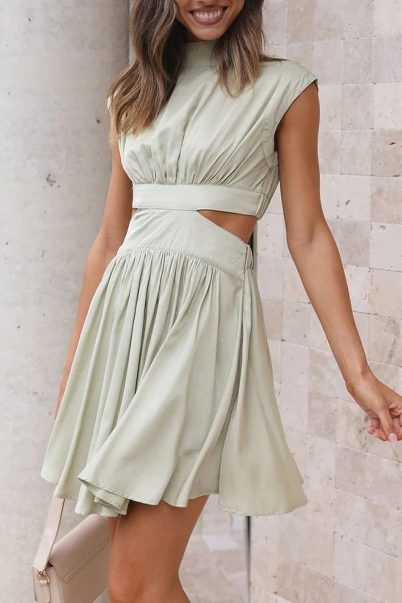 Sweet Ripped Mandarin Collar Waist Skirt Dresses