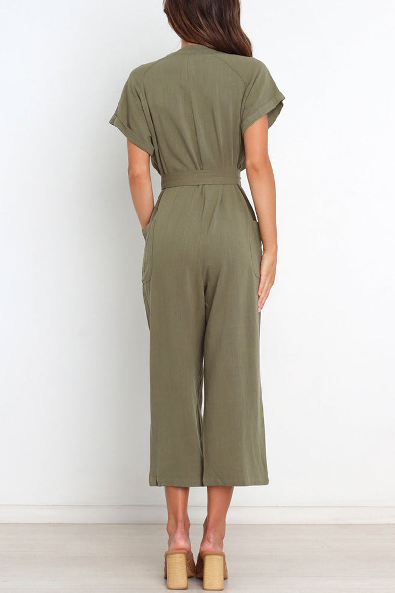 Simplicity Pocket Frenulum V Neck Regular Jumpsuits(3 Colors)