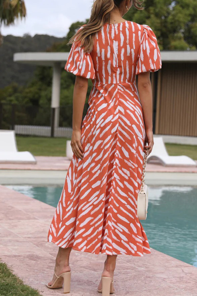 Sweet Geometric Patchwork V Neck Waist Skirt Dresses