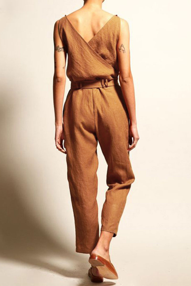 College Frenulum V Neck Loose Jumpsuits(4 Colors)