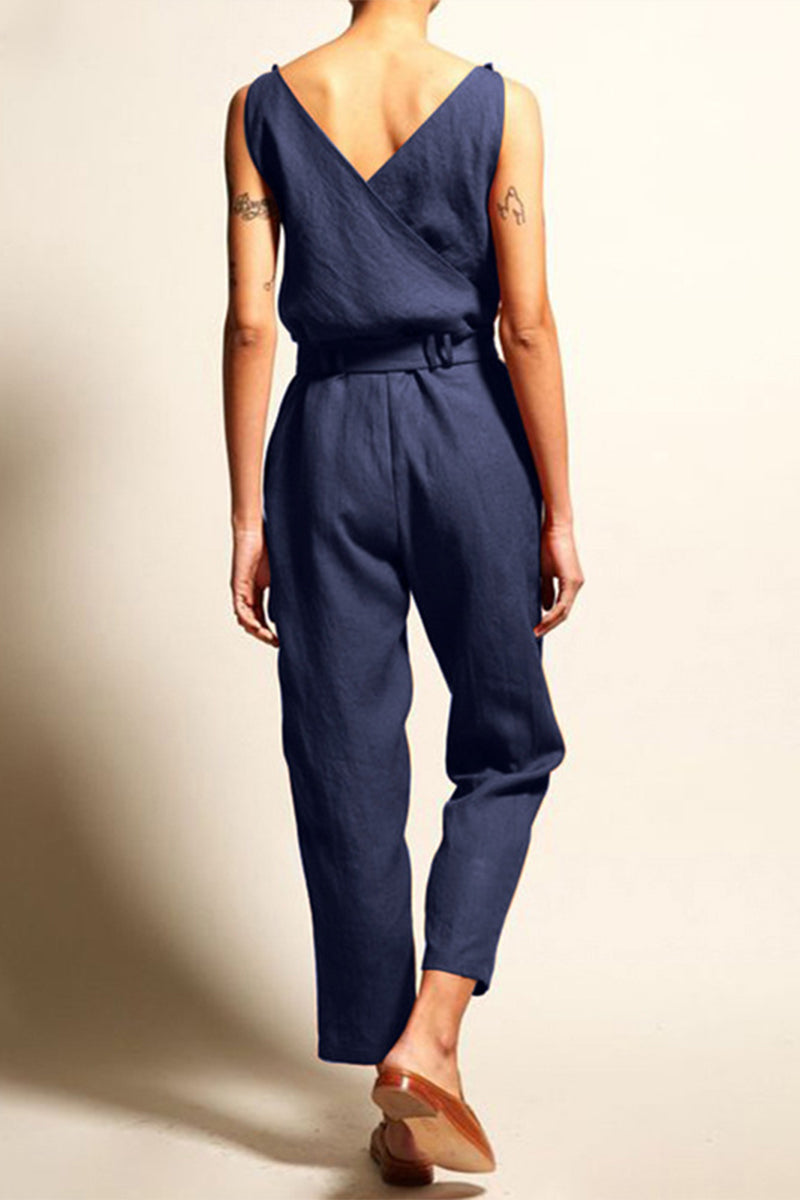 College Frenulum V Neck Loose Jumpsuits(4 Colors)