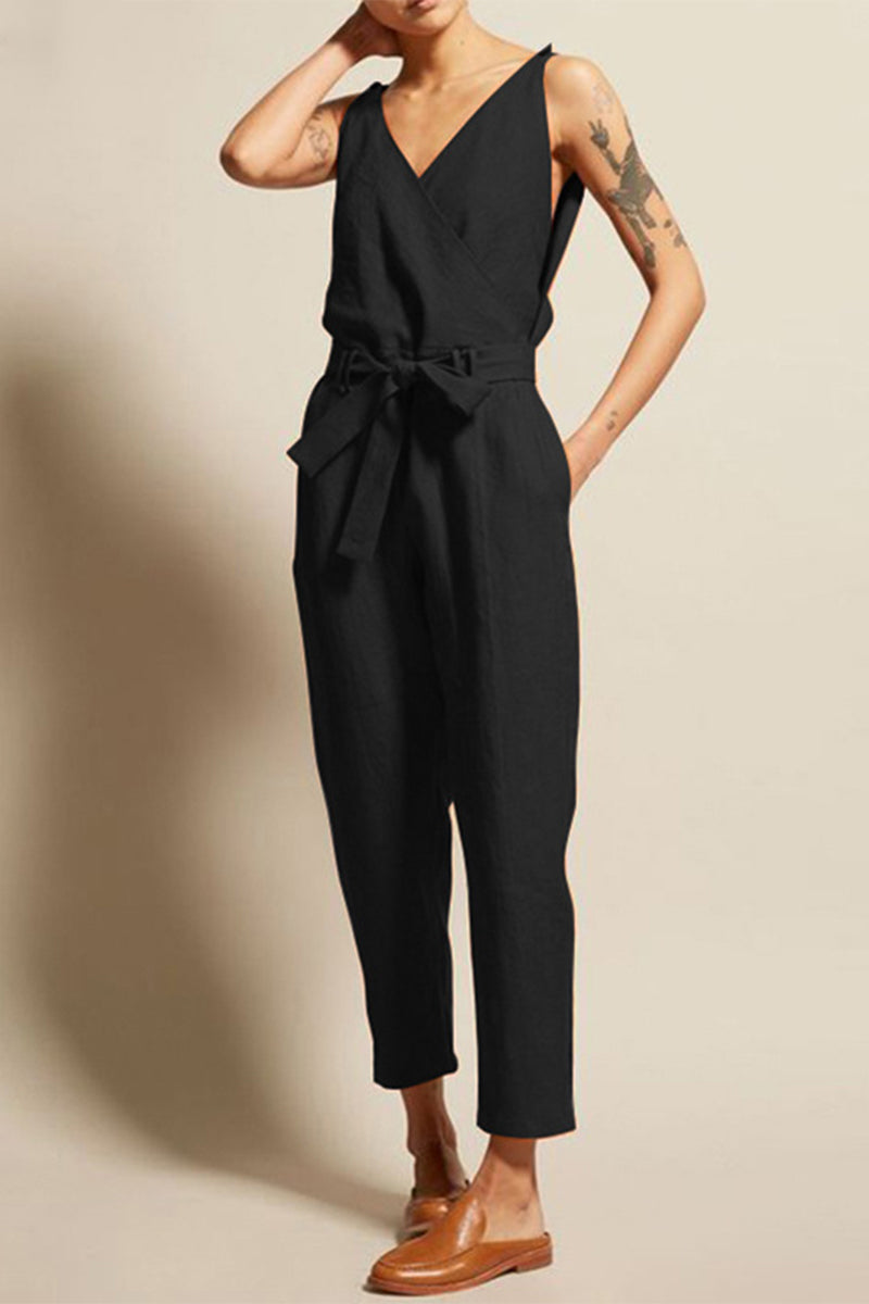 College Frenulum V Neck Loose Jumpsuits(4 Colors)