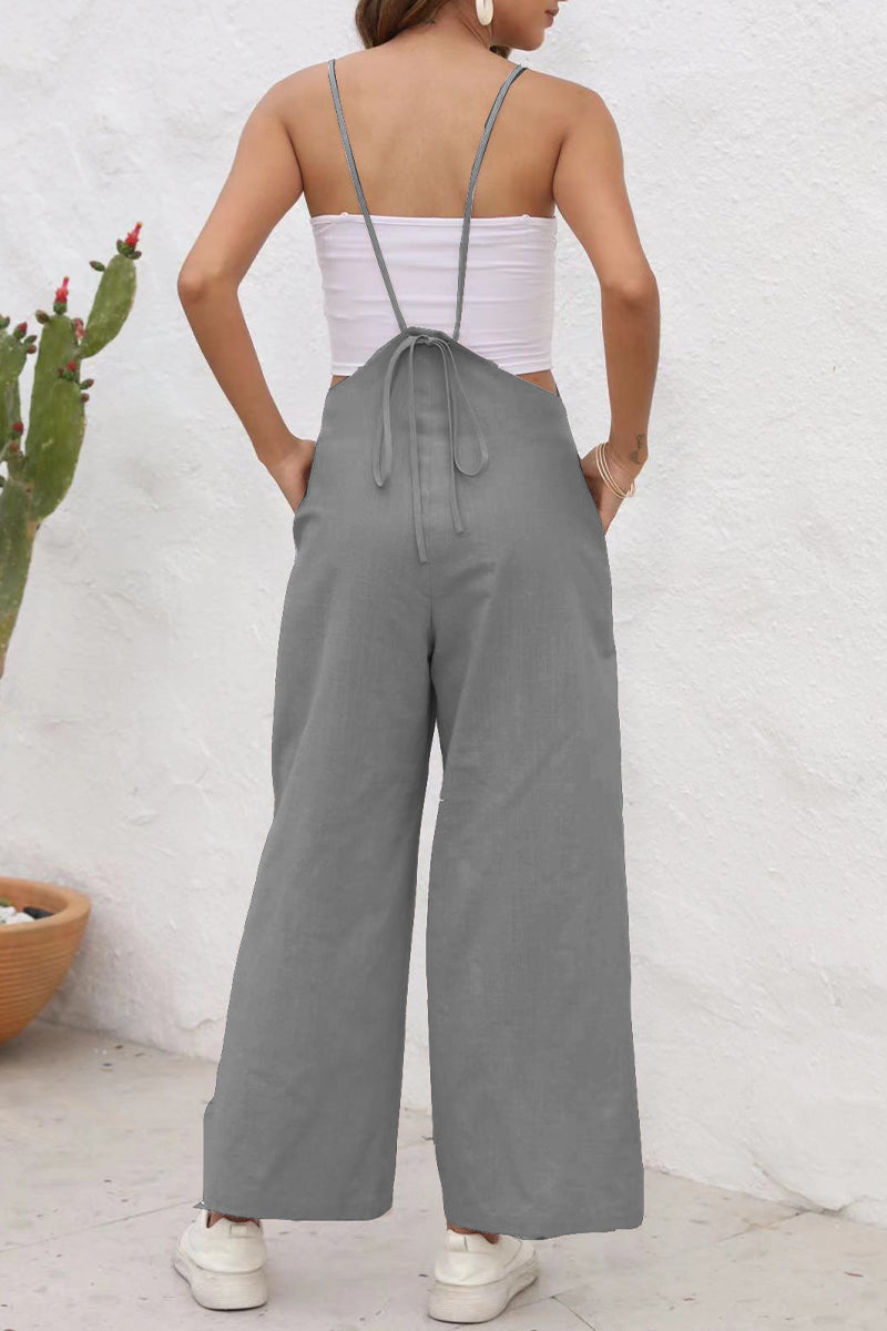 Daily Simplicity Frenulum U Neck Loose Jumpsuits(4 Colors)