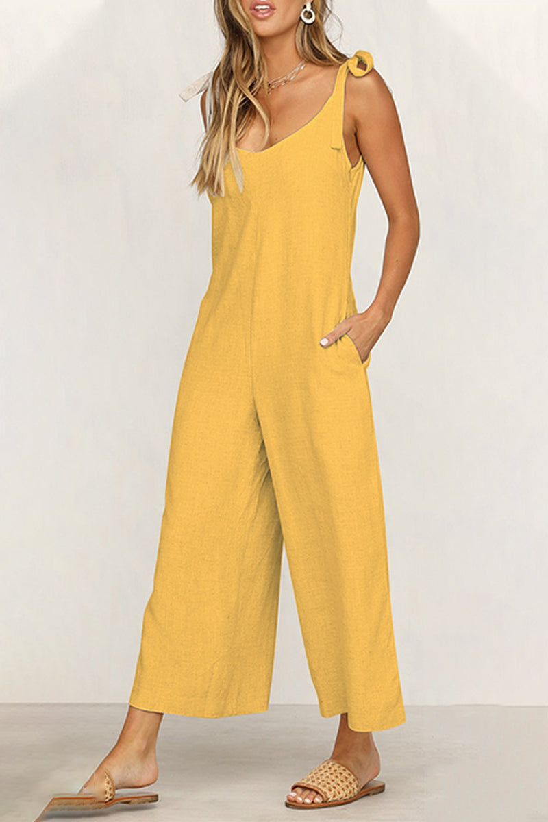 Daily Pocket V Neck Loose Jumpsuits(4 Colors)