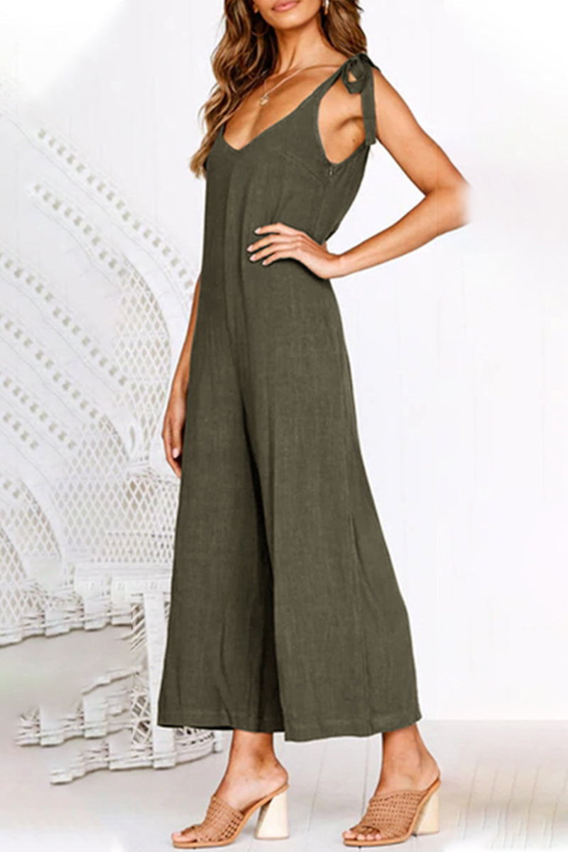 Daily Pocket V Neck Loose Jumpsuits(4 Colors)