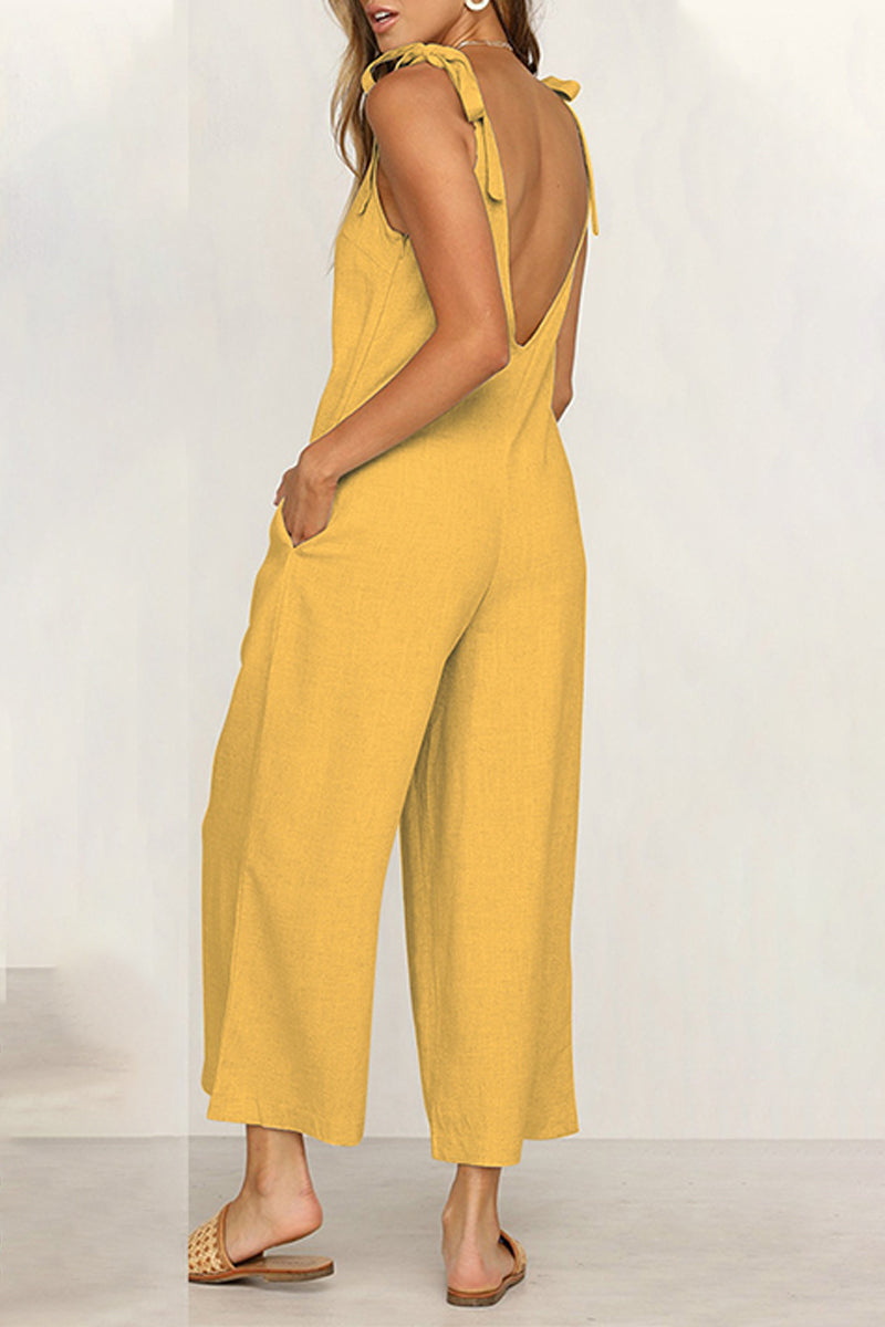 Daily Pocket V Neck Loose Jumpsuits(4 Colors)
