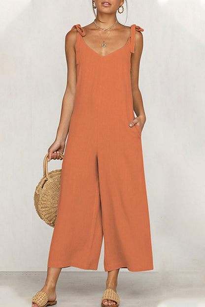 Daily Pocket V Neck Loose Jumpsuits(4 Colors)