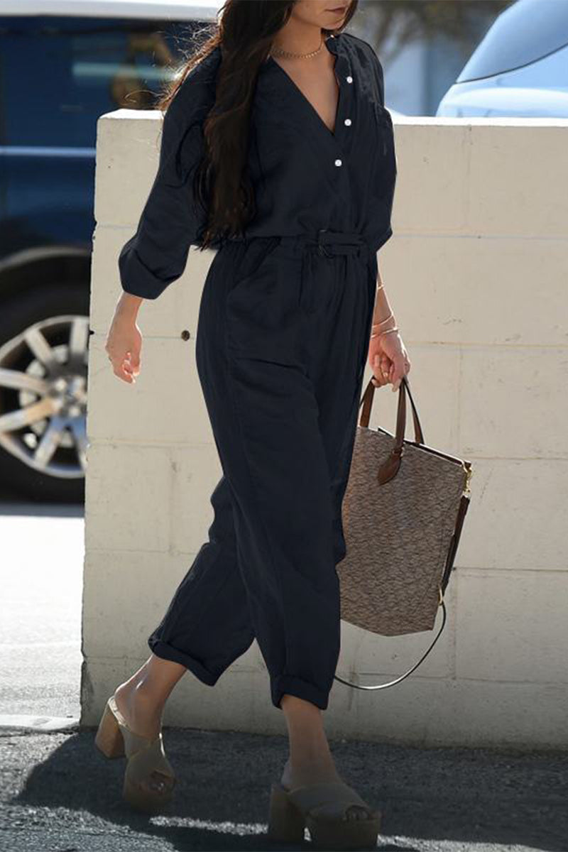 Daily Frenulum Turndown Collar Regular Jumpsuits