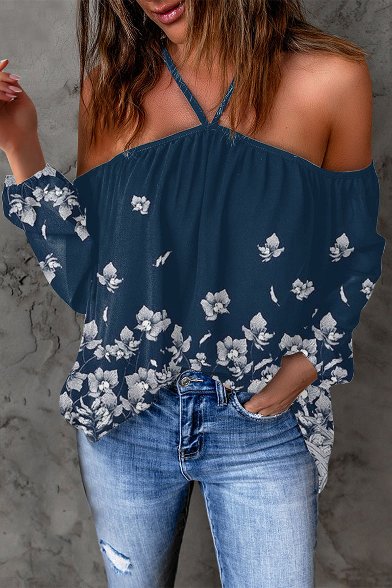 Print Patchwork Backless Halter T-shirts(15 Colors)