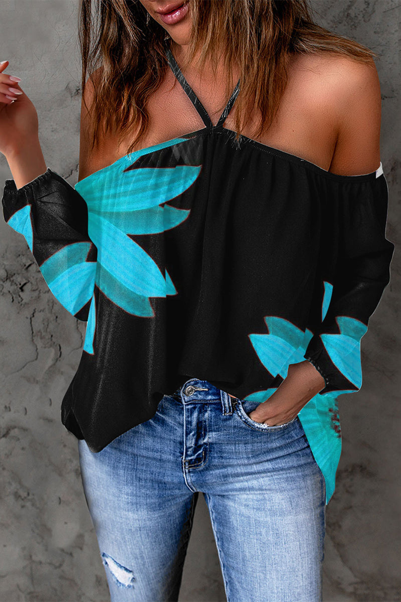 Print Patchwork Backless Halter T-shirts(15 Colors)